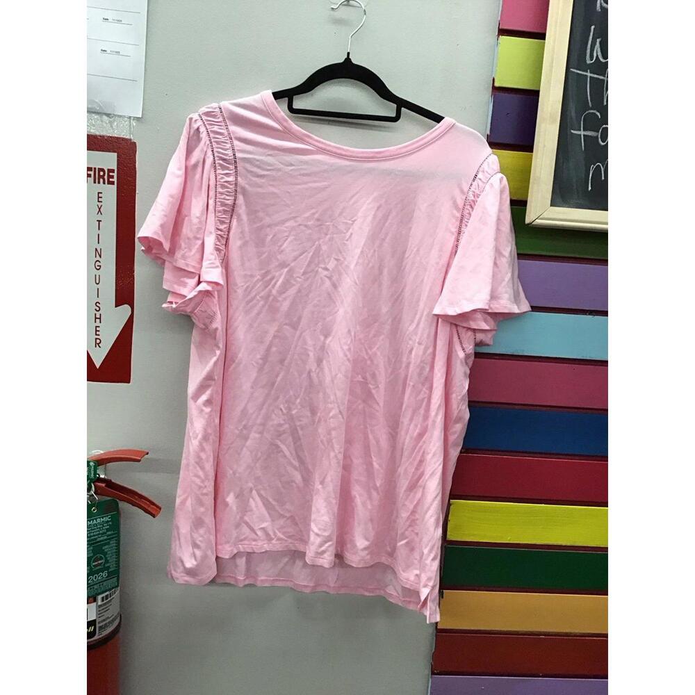 Studio park women’s pink ruffle sleeve T-shirt size 2X new from HSN
